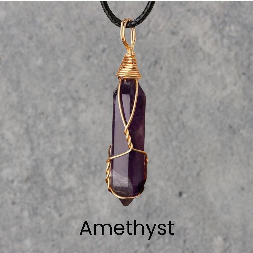 ⭐PICK 3/$30 Amethyst Gold Wrapped Necklace Boho Pendant Necklace